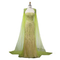 Luxury Beaded Mermaid Lime Green & Blue Evening Dress With Cape Sleeve Arab Women Wedding Party Prom Dress