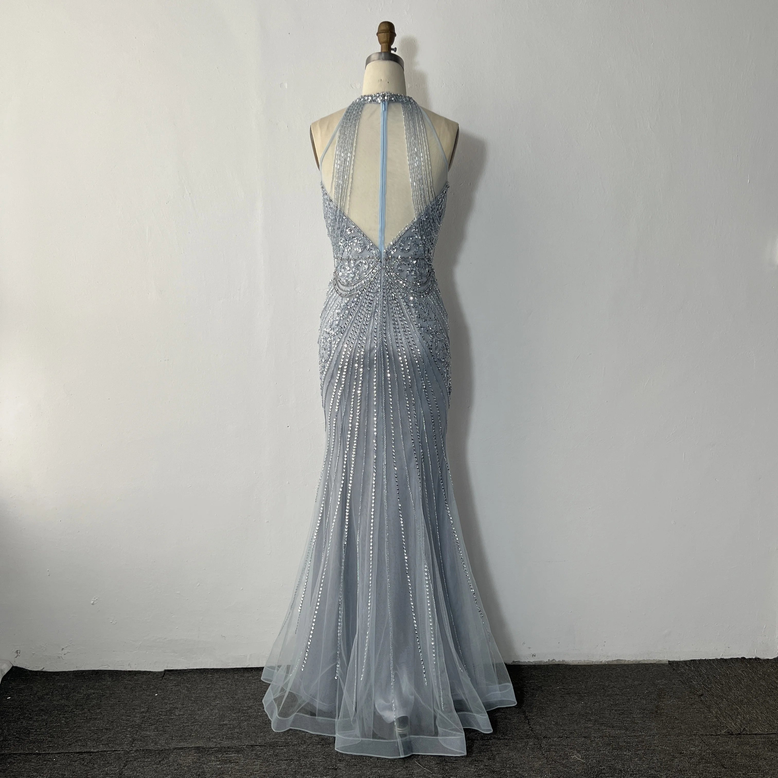 Fashion Party Sexy Halter Neck Crystal Decoration Dubai Dress Luxury Shiny Slim Slimming Beading Banquet Dress