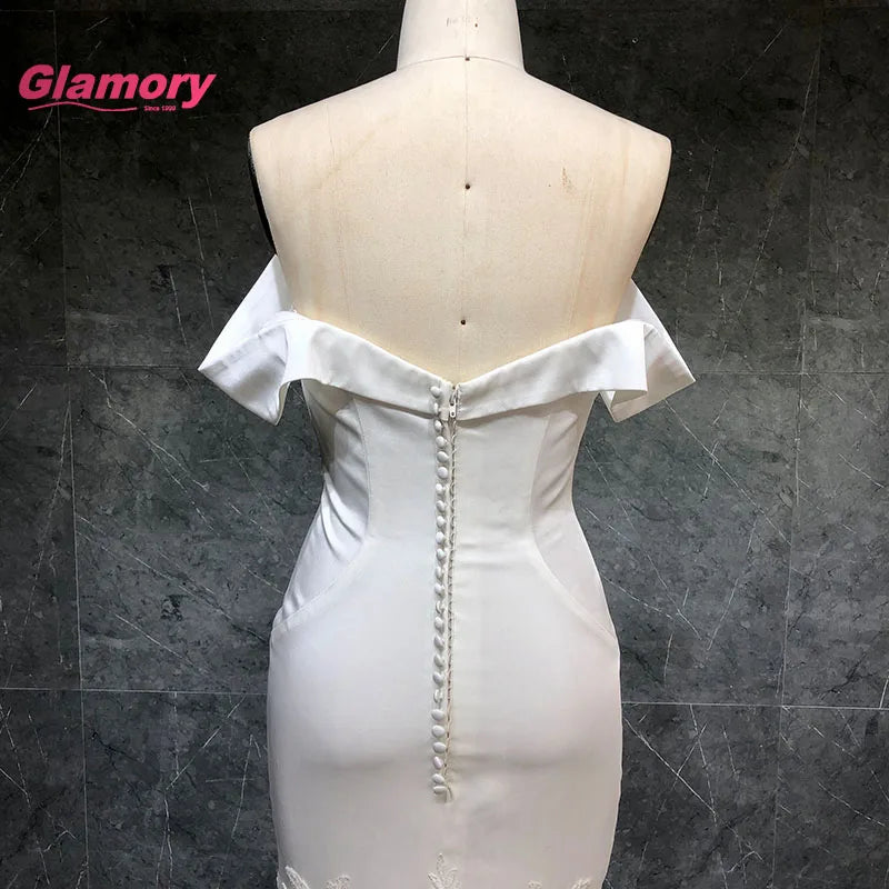 Sexy Mermaid Satin Off Shoulder Vestido De Noiva White High Quality Luxury Lace Long Trailing Bridal Wedding Dress