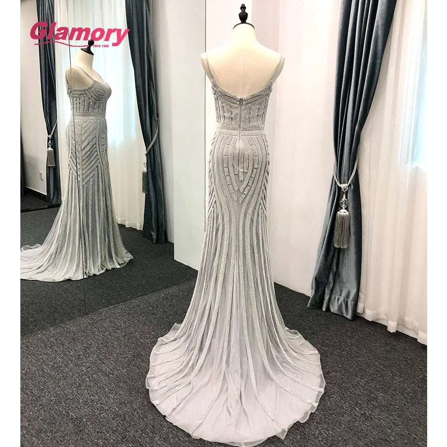 Luxury Shiny Rhinestone Dresses Sexy Bodycon Spaghetti Strap Prom Women Trumpet Mermaid Evening Dress