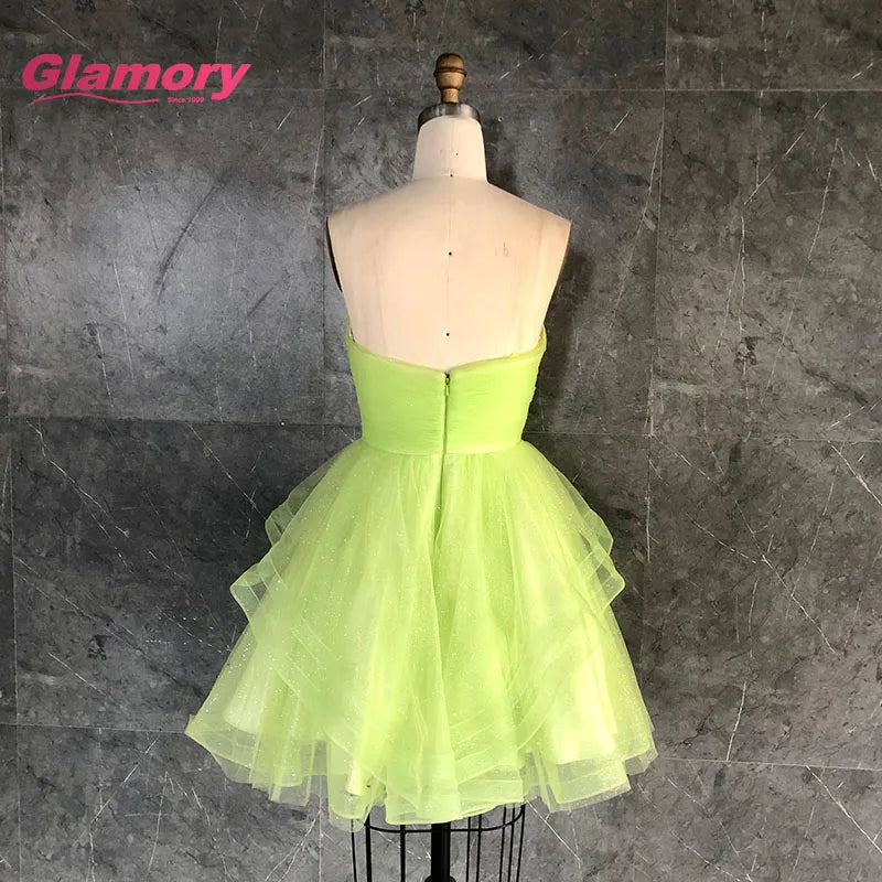 Green Short Prom Party Gown Sweetheart Lace Applique With Beading Mini-length Homecoming Dresses