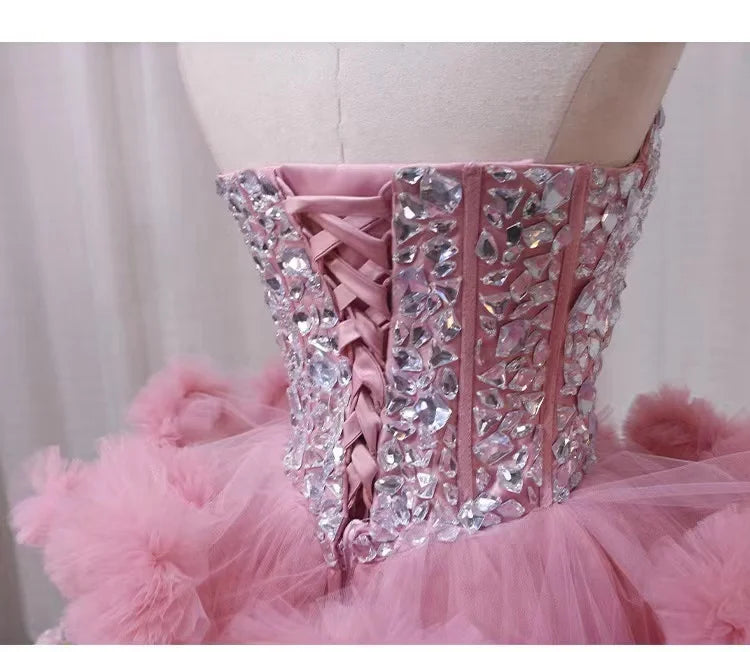Pink New Design Sweet Heart Beading Sugar Dress Ruffles Party Evening Dress
