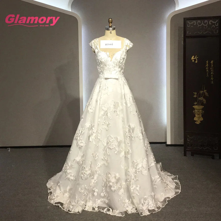 Wlhite 3D Flower Bridal Gown High Quality Sweetheart Wedding Dress Lace Fabric With Belts Wedding Bride