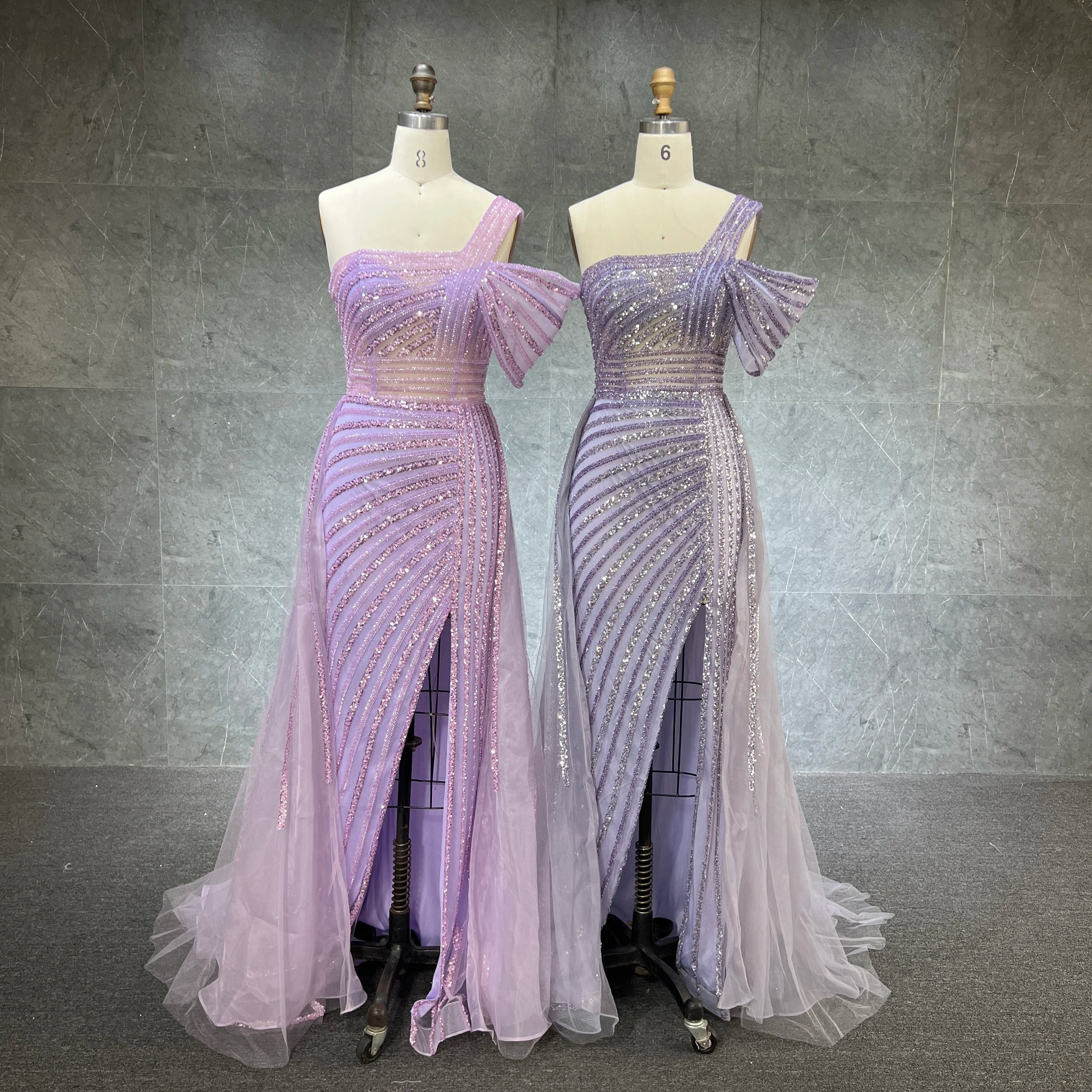 Turquoise One Shoulder High Split Sexy Evening Gowns Mermaid Elegant Luxury Beaded Organza Party Dresses