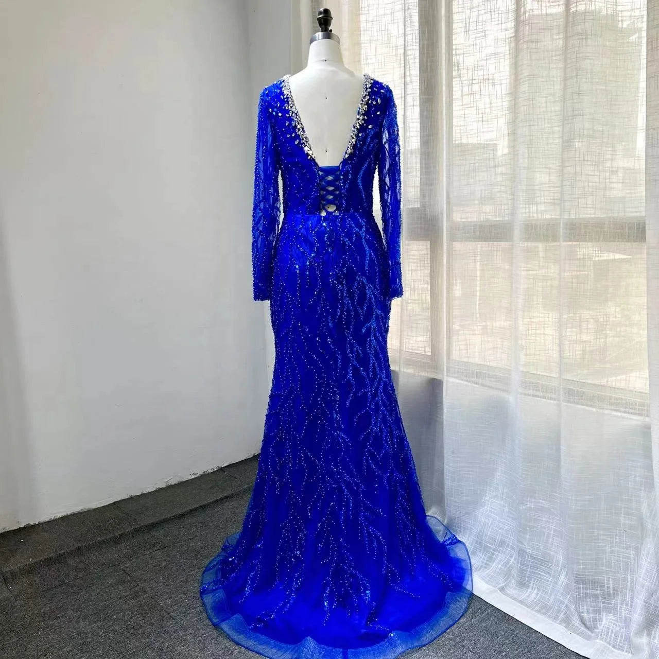 NEW 2024 Luxury Long Sleeve Woman Wedding Party Gowns Pearls Beaded Arabic Elegant Evening Dress
