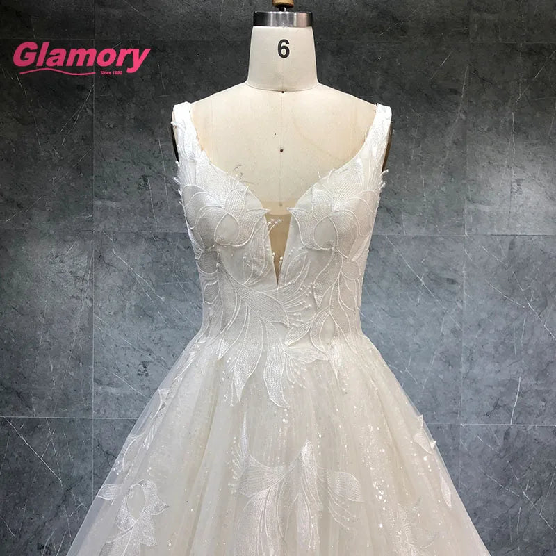 2020 New Collection Vestidos De Novia V Neck Embroidered Elegant Ball Gown Chaozhou High Quality Wedding Dress