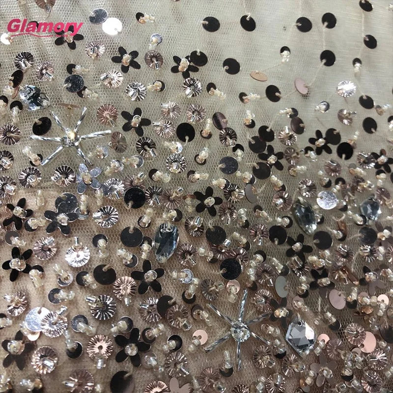 Crystal O-Neck  Beading Prom Short Sleeve Elegant Party Long Gold Evening Dress