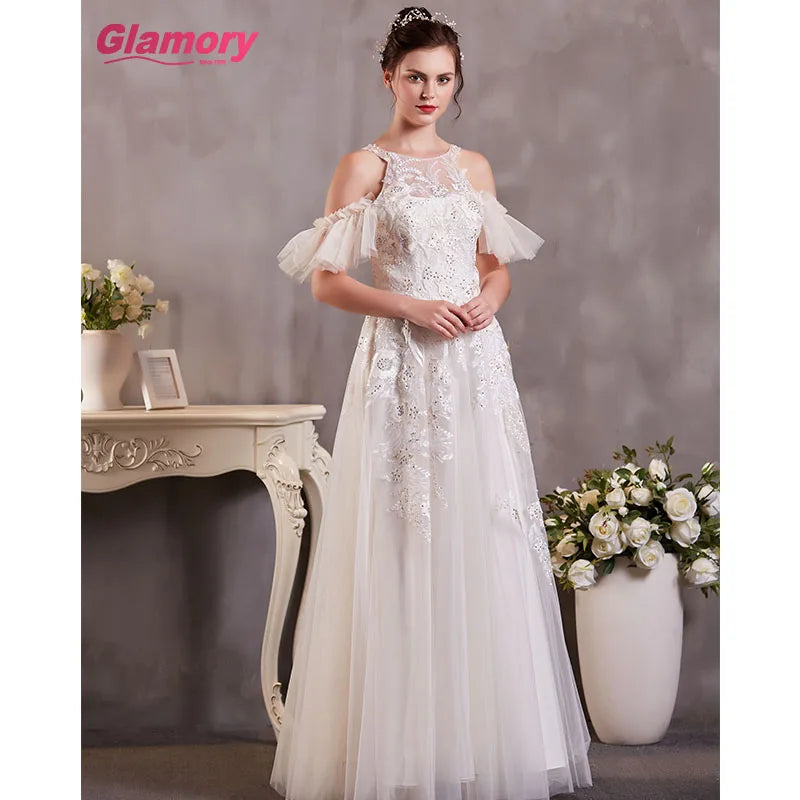 Travel Photo A-Line Dress Wedding Lawn Outdoor Seaside Tulle Beach Wedding Dress