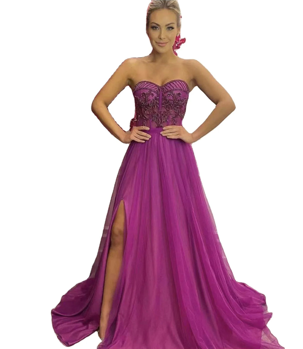 Fashion Grace Beading Evening Dress Women Elegant Multiple Color Custom Evening Dress for Party Prom