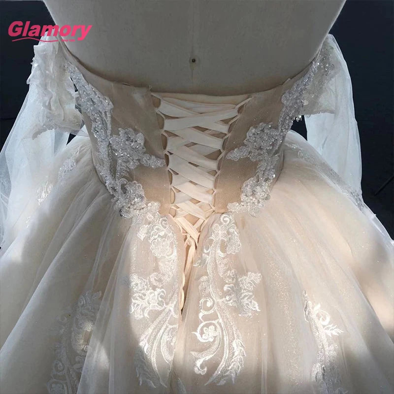 2020 Hot Sale Princesse Luxury Beading Lace Appliqued Wedding Gown Bridal Gown With Long Train