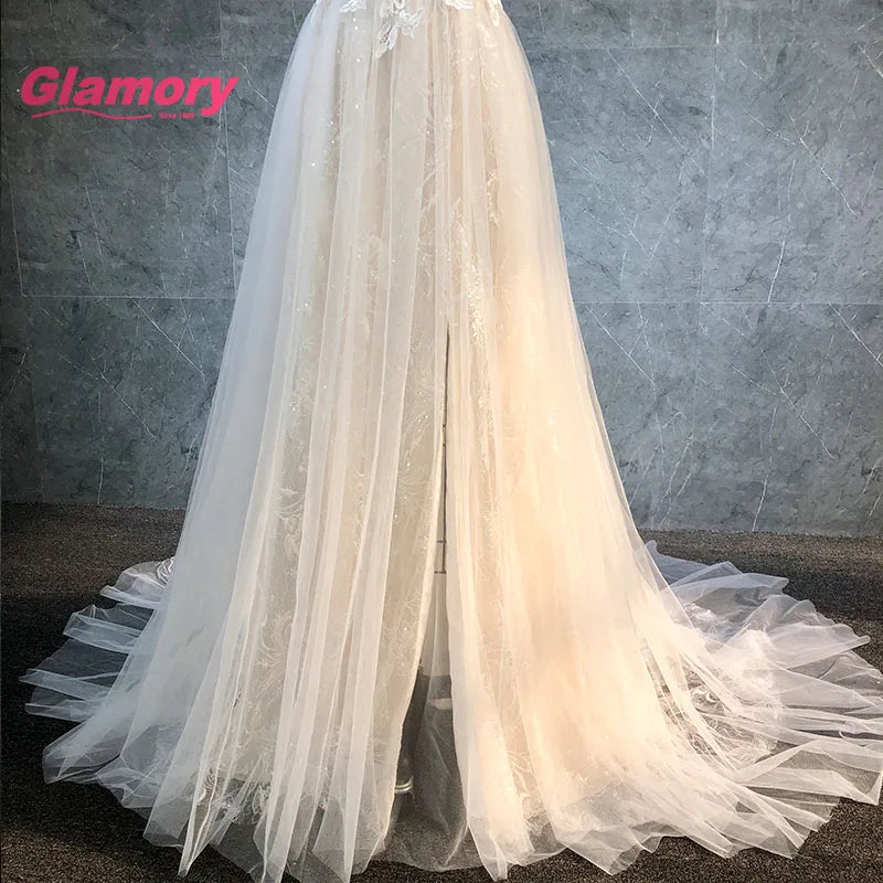 Sexy Off Shoulder A-line Beach 3D Lace a Line Garden Wedding Gown Dress Bridal