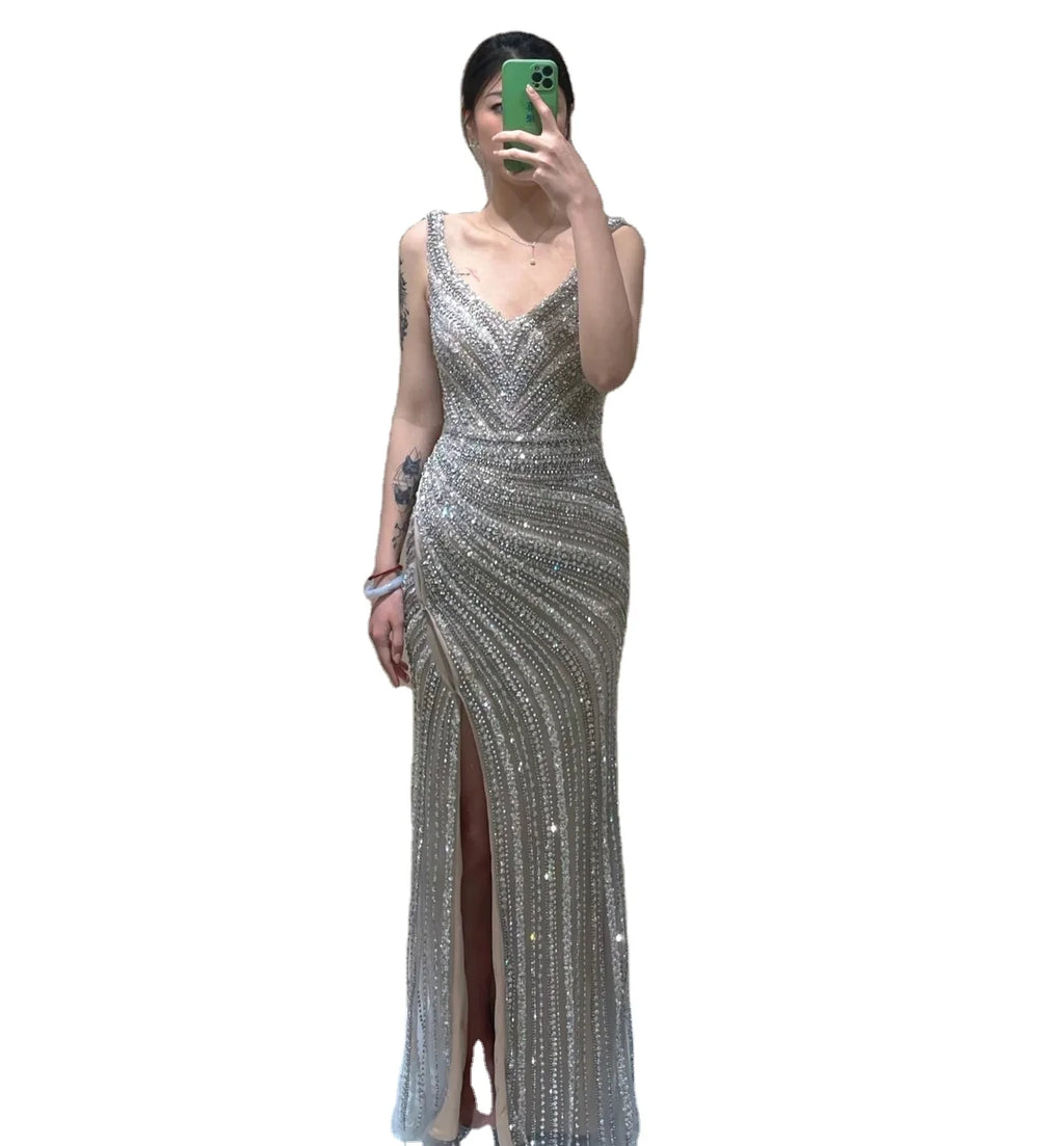 Sexy Mermaid Evening Dresses Spaghetti Straps Side Slit Sleeveless Floor Length Women Formal Dress for Special Events