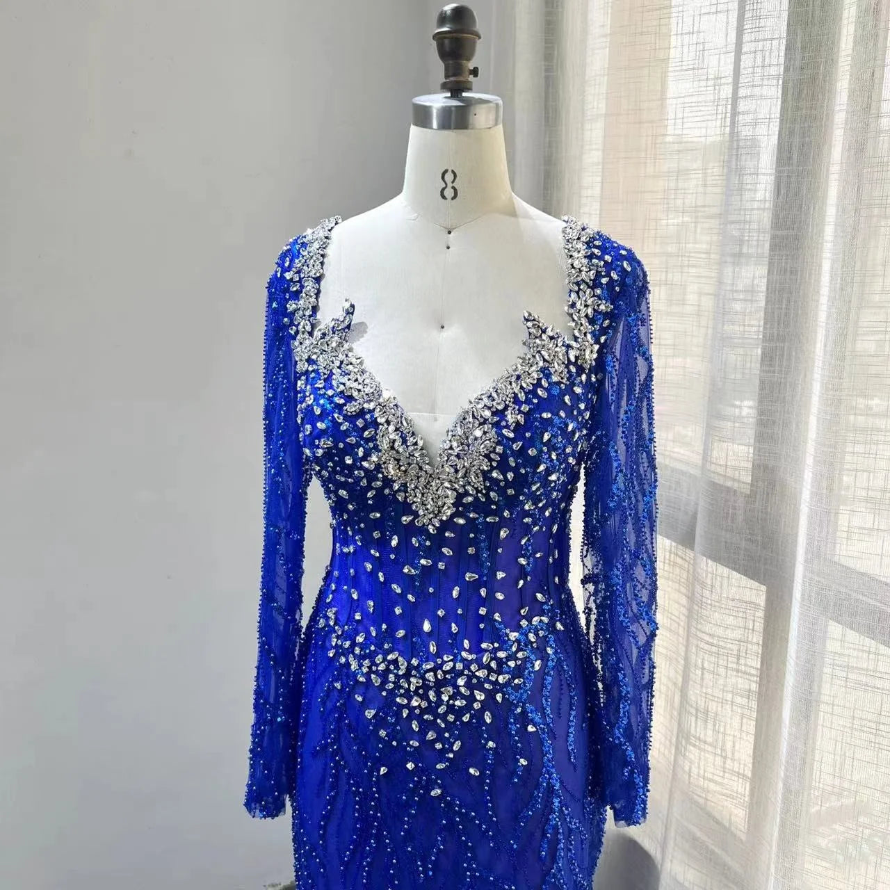NEW 2024 Luxury Long Sleeve Woman Wedding Party Gowns Pearls Beaded Arabic Elegant Evening Dress