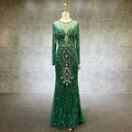 New Muslim Nude Silver Elegant Mermaid Beaded Luxury With Skirt Long Sleeve Evening Dresses Gowns