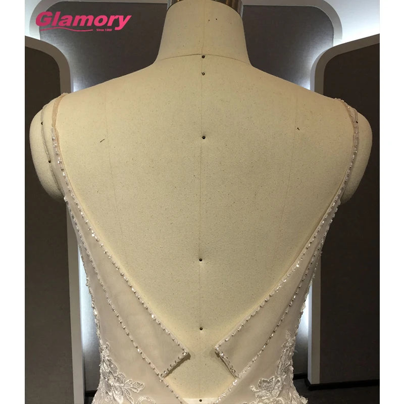 White Lvory Wholesale Cheap Mermaid Gown Satin Chiffon Lace Applique Bride Gowns Spaghetti Strap Illusion Sexy Wedding Dress