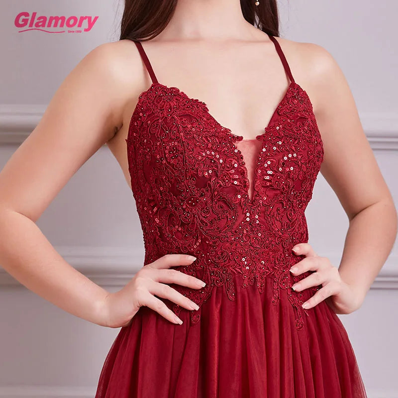Hot Sales Girls Dress Party Banquet Sexy Backless Burgundy Gown Wholesale Lace Evening Dresses for Women