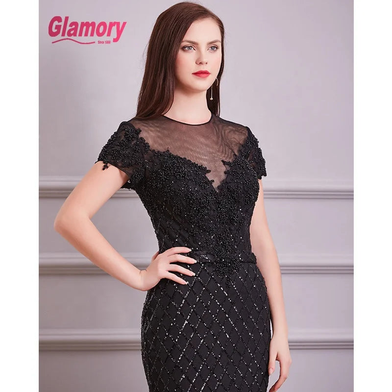 Black New Design Evening Dresses Luxury Beaded Mermaid Prom Dress Lace Dress