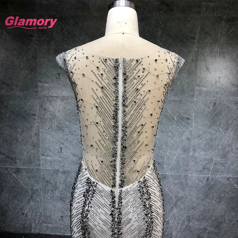 2020 New Sexy O Neck Luxury Beaded Prom Dresses Backless Mermaid Dress Banquet Evening Formal Gowns