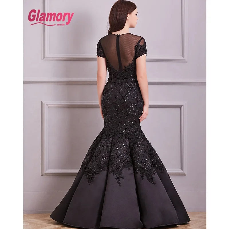 Black New Design Evening Dresses Luxury Beaded Mermaid Prom Dress Lace Dress