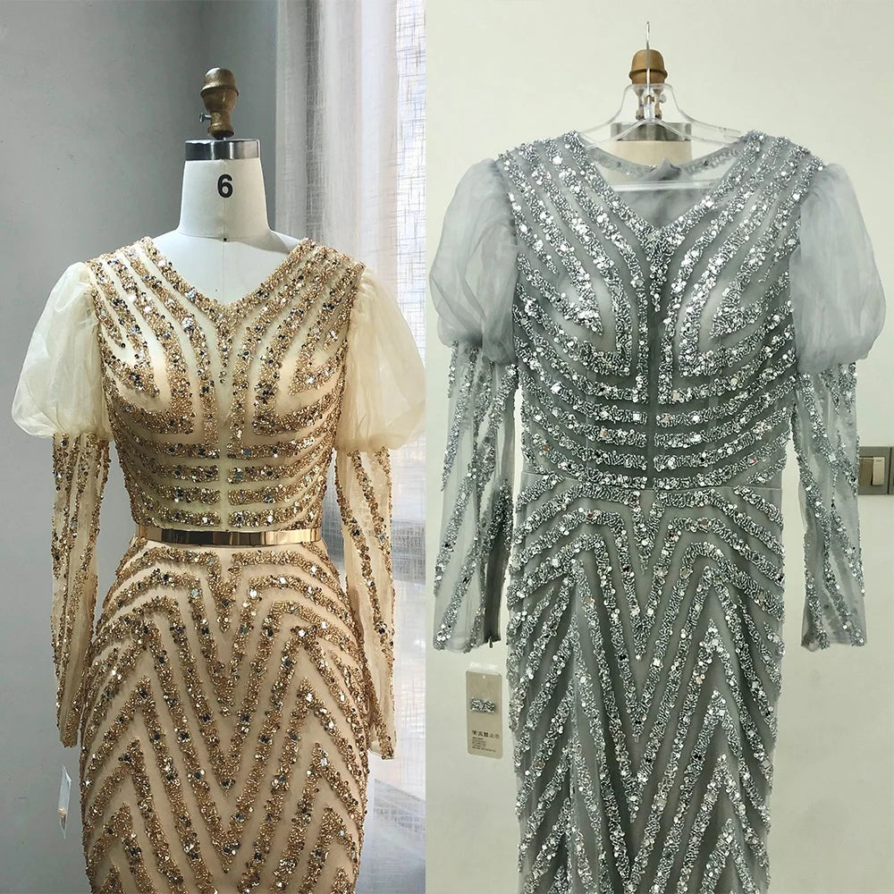 Golden Ready Made Beaded Gowns Arabia Women Party Dress in Bubai Gelinlik Mermaid Long Evening Dresses