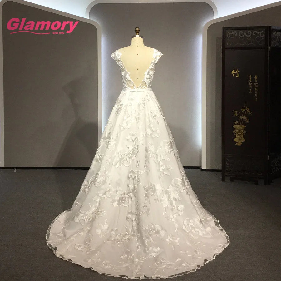 Wlhite 3D Flower Bridal Gown High Quality Sweetheart Wedding Dress Lace Fabric With Belts Wedding Bride