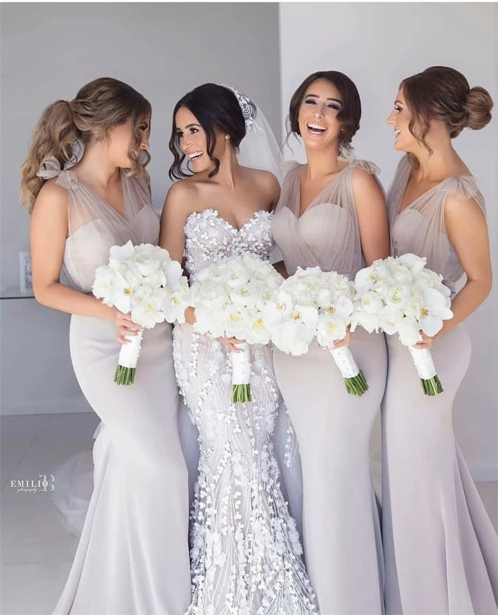 2020 New Products Grey Mermaid Tulle Dress Sweetheart Plus Size Long Bridesmaid Dresses