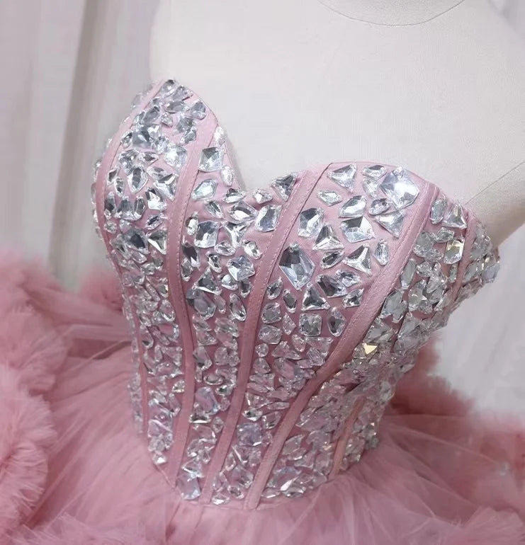 Pink New Design Sweet Heart Beading Sugar Dress Ruffles Party Evening Dress