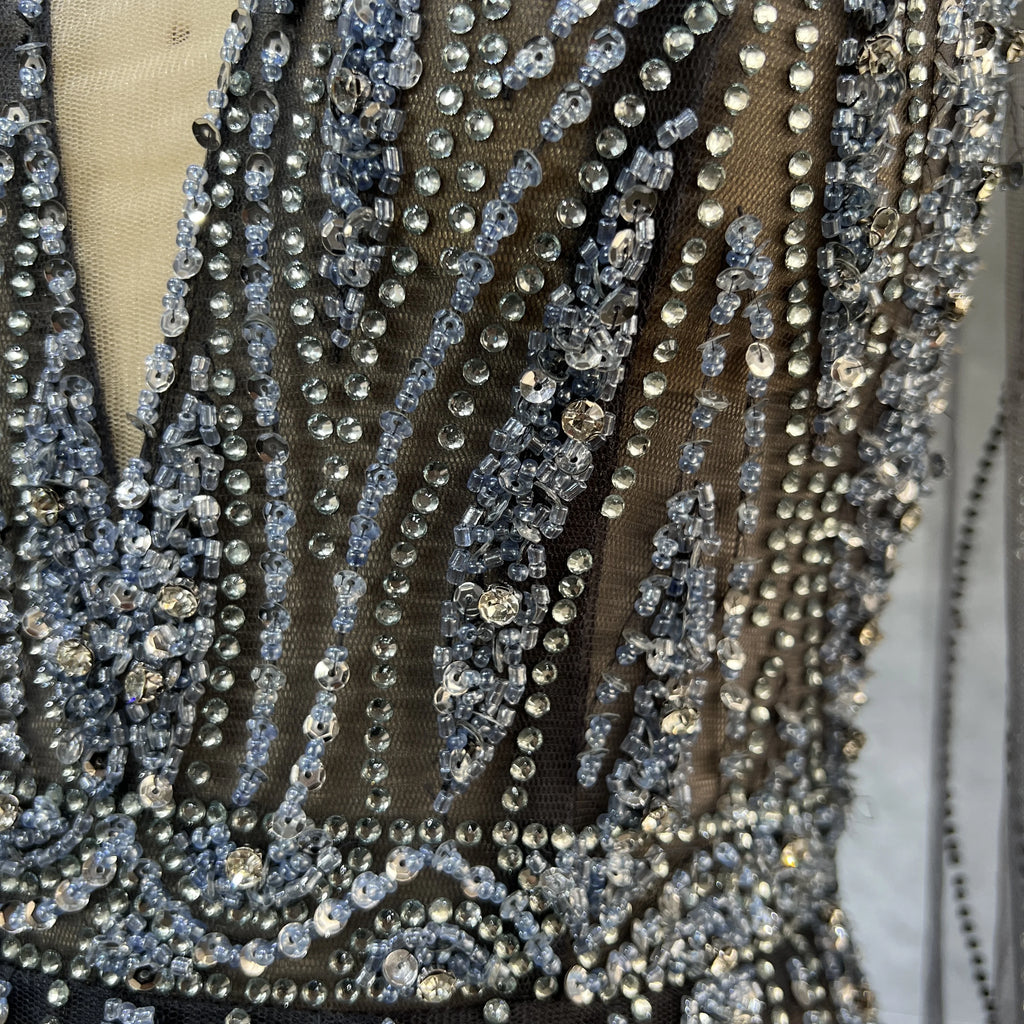 Luxury Dubai Black Arabic Evening Dress With Cape Sleeves Elegant Blue Red  Grey Women Wedding Formal Party Gown