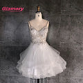 New Style Lace Embroidery Party Spaghetti Strap V-Neck Tulle Ruffles Short Graduates Prom Dress 2020