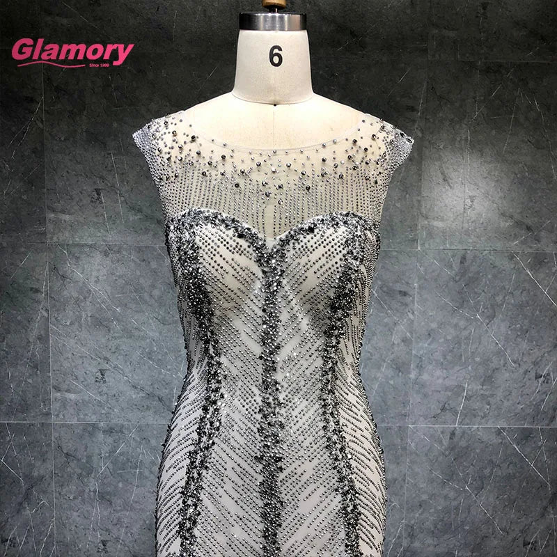 2020 New Sexy O Neck Luxury Beaded Prom Dresses Backless Mermaid Dress Banquet Evening Formal Gowns