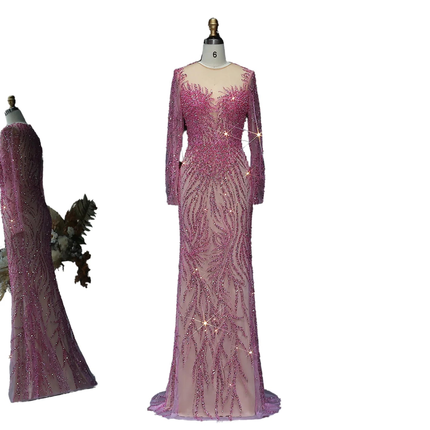 Luxury Evening Dresses for Women Dubai Mermaid Wedding Party Gowns Long Sleeves Sweep Floor-Length