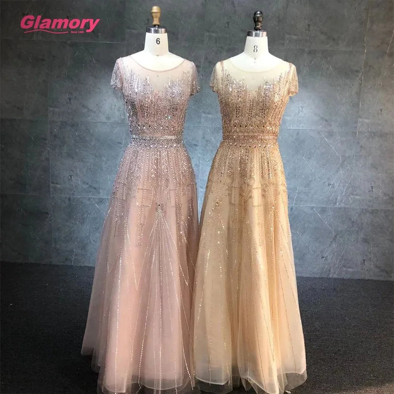 Luxury Evening Dress Beads O Neck Ball Gown Women Dresses Gown Ladies Prom Dresses