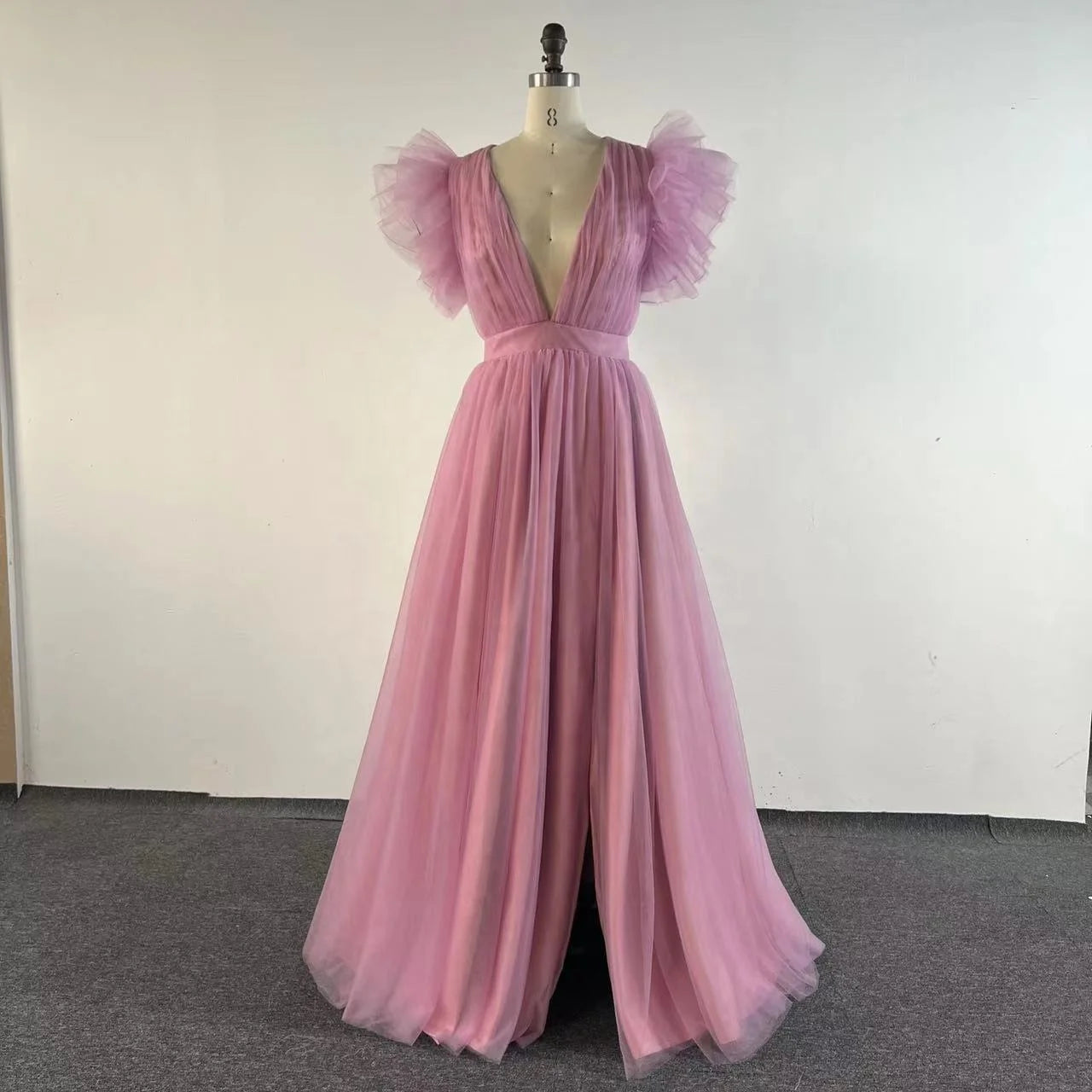 Fuchsia Sexy Split Long Tulle Women Prom Dress A-line Summer Elegant Evening Birthday Party Gown