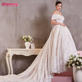 Newest Breast Wedding Dress With Train Gorgeous Lace Luxury Long Off Shoulder Wedding Dress