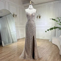 Caramel Mermaid Spaghetti with Split Strap Beaded Evening Dresses Prom Gowns Customize Party 2025
