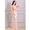 Pink Luxury Beading Low Back Sleeveless Long Evening Custom Made Girls Prom Dress