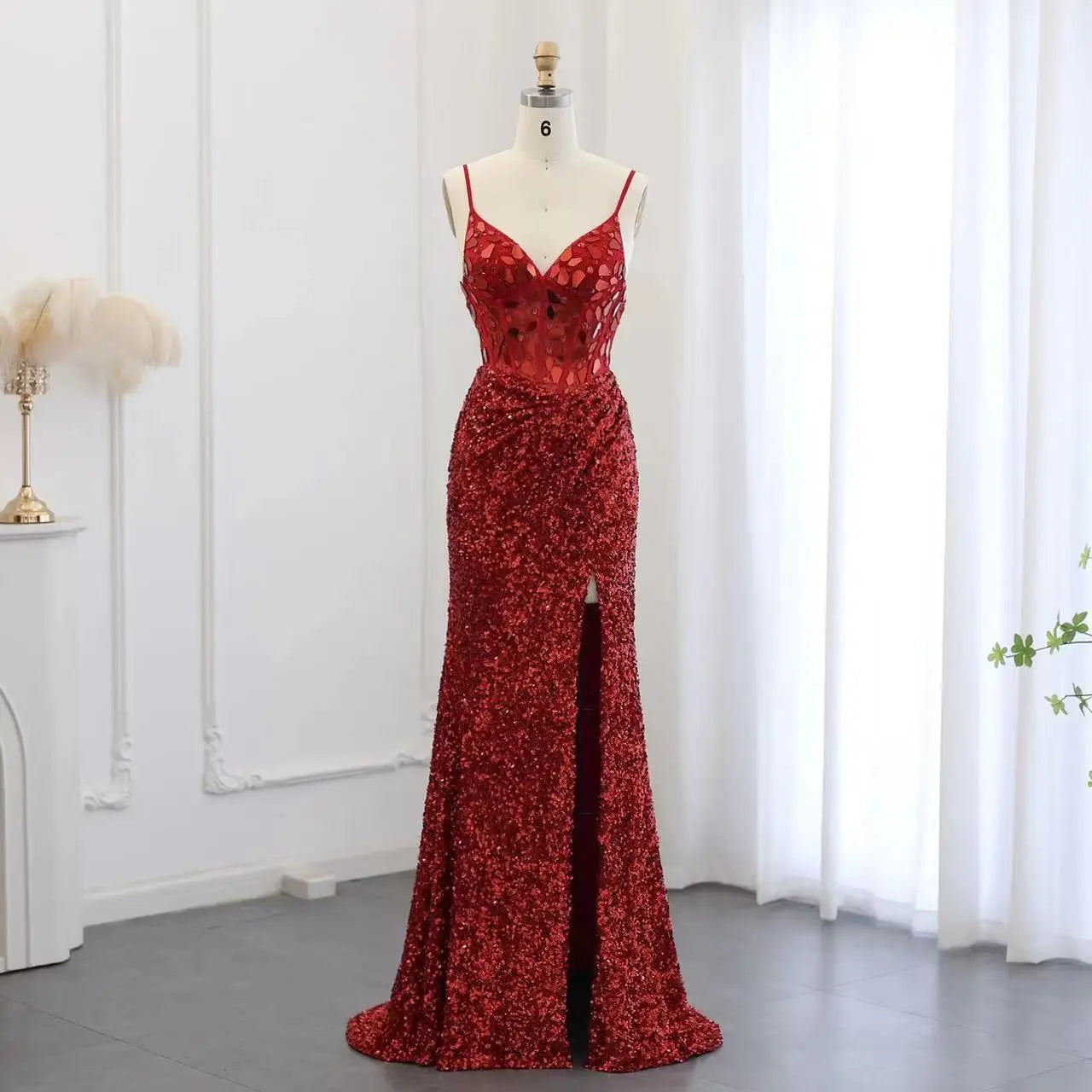 Sexy Spaghetti Straps Wine Red Sequin Mermaid Prom Evening Dresses 2024 Elegant Black Silver Long Party Gowns