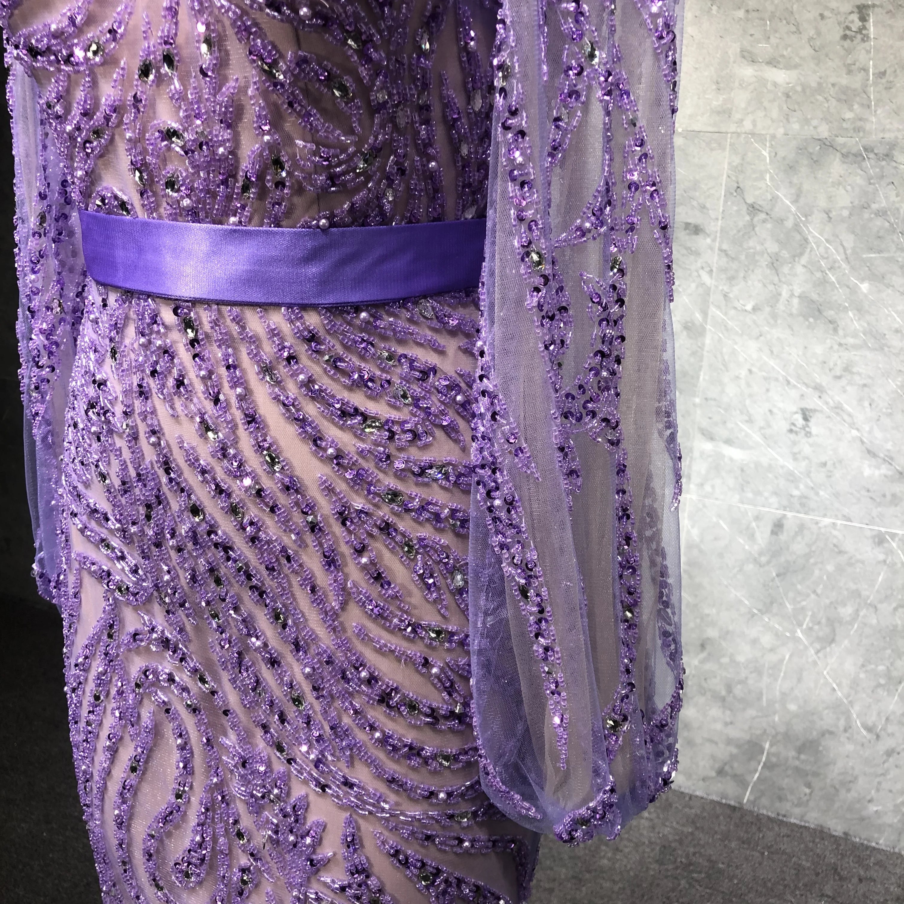 NEW Purple Mermaid Design Lady Bodycon Heavy Beading Elegant Party Long Evening Dress