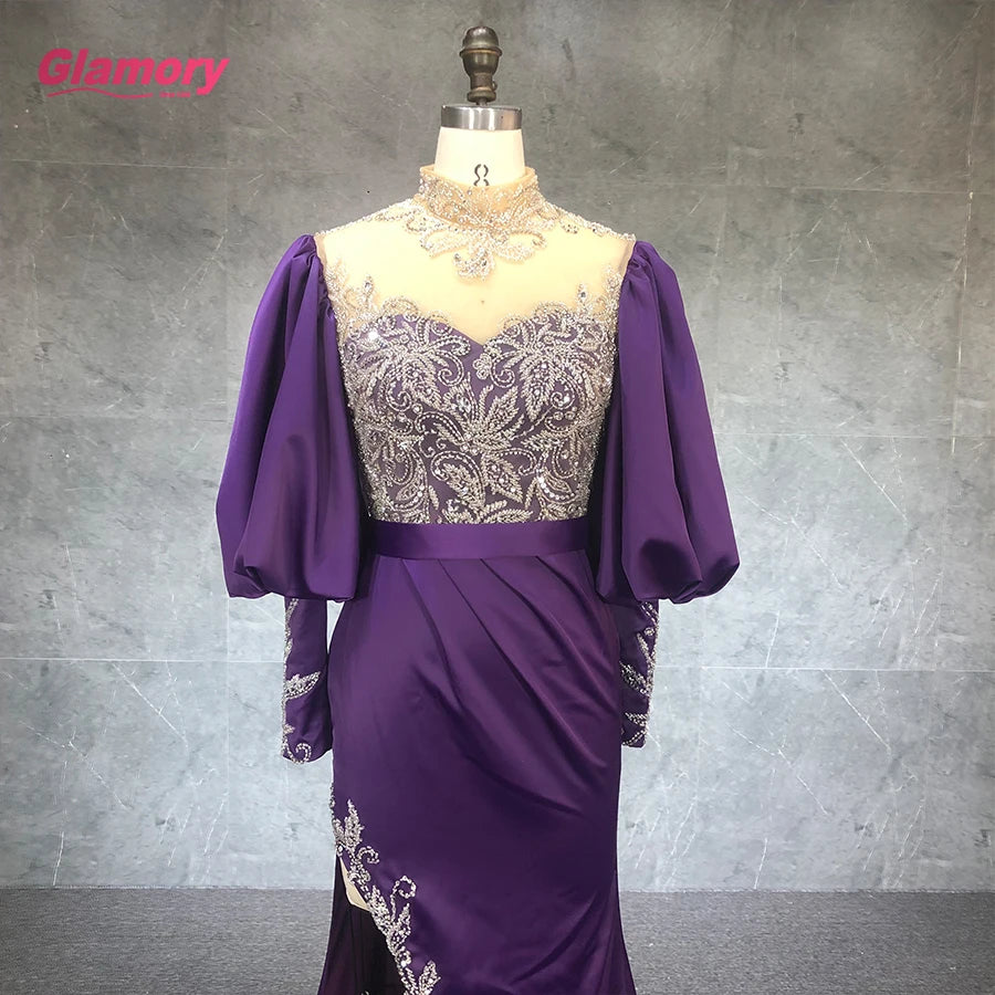2021 New Arrival Mermaid Luxury Evening Dresses Puff Sleeved  With Split Sexy  Party Dress for Woman