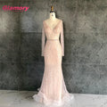 Hot Sale New Style 2020 Mermaid Custom Pink Sparkly Beaded Prom Sexy Deep V-neck Long Sleeve Girls Party Dress