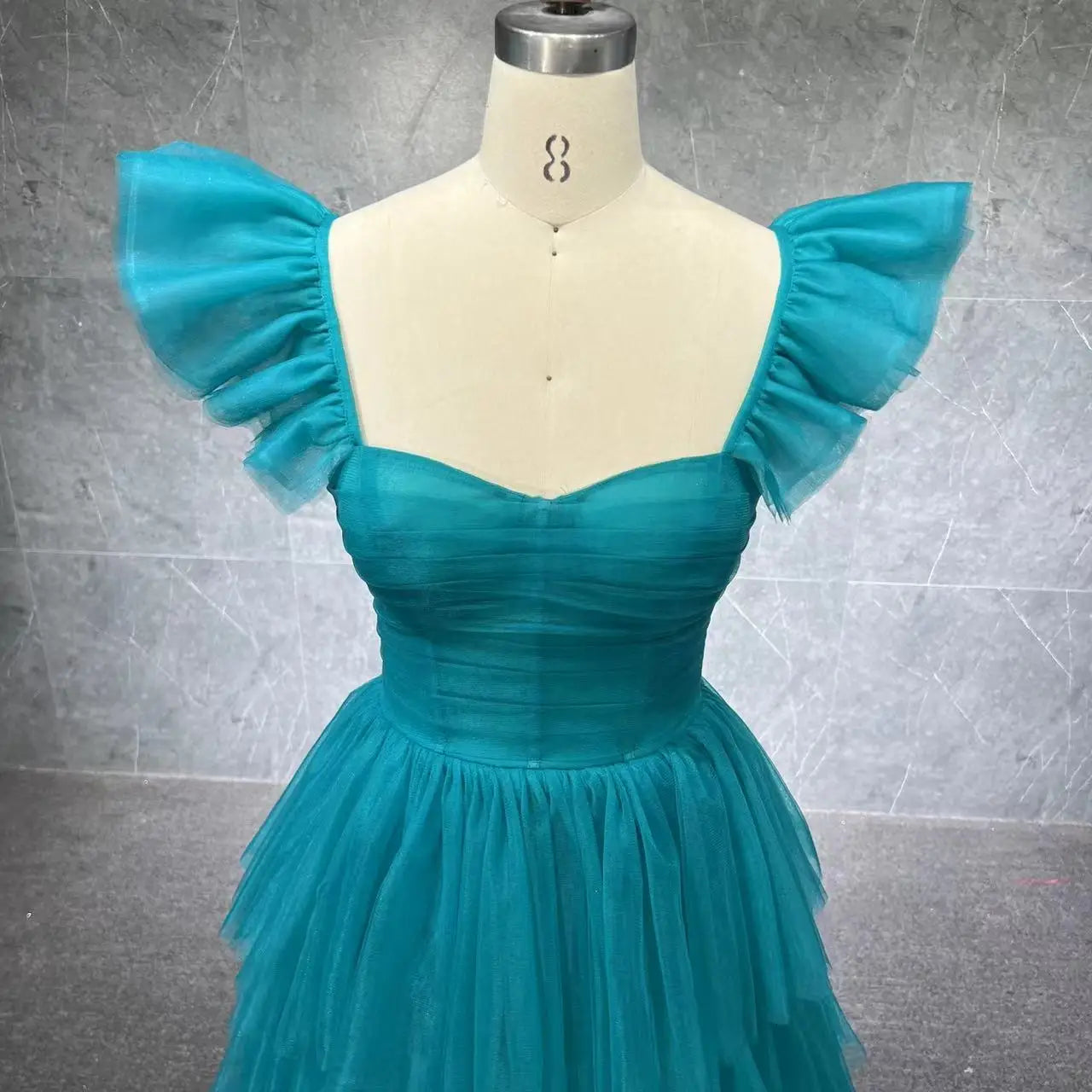 Green & Fuchsia Ruffled Straps a Line Evening Dresses for Women Wedding Party Layered Tulle Formal Prom