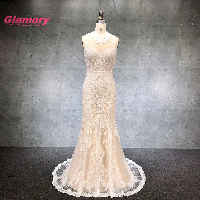 Fashion White Long Sleeve Wedding Dress Plus Size Bride Gown Vestido De Noiva Lace Beading Mermaid Bridal Dresses