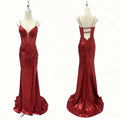 New Women's Red Beading V-Neck Long Evening Slit Sleeveless Dress Prom Dresses Party Sexy Sequin Evening Dress