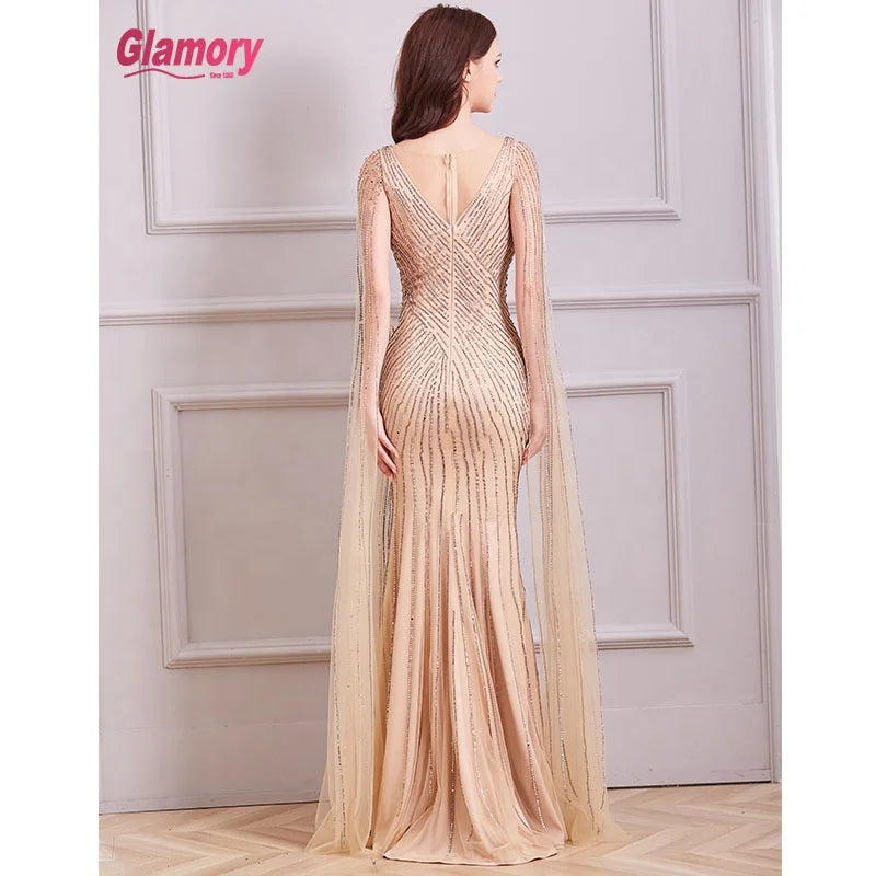 NEW 2020 Long Sleeve Evening  Mermaid Prom Dress Hot Drill Beaded With Low Price