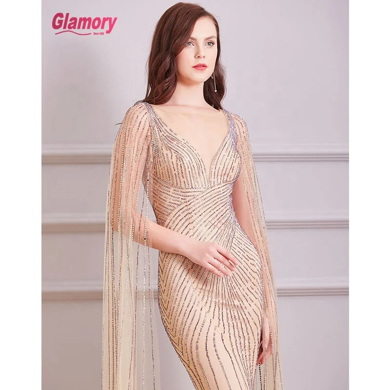 NEW 2020 Long Sleeve Evening  Mermaid Prom Dress Hot Drill Beaded With Low Price