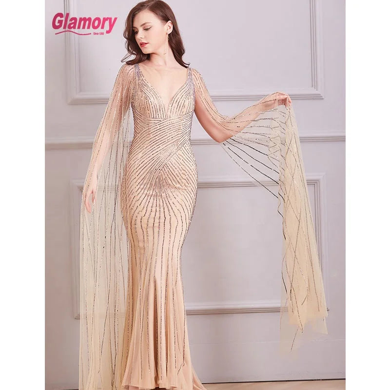 NEW 2020 Long Sleeve Evening  Mermaid Prom Dress Hot Drill Beaded With Low Price