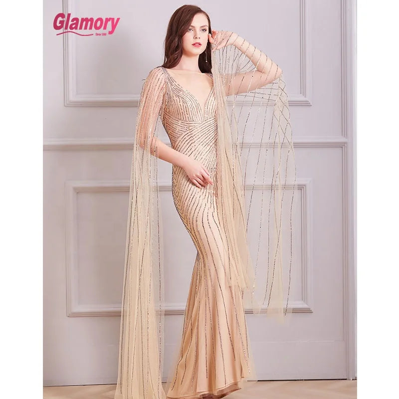 NEW 2020 Long Sleeve Evening  Mermaid Prom Dress Hot Drill Beaded With Low Price